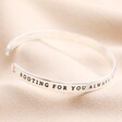 Rooting For You Meaningful Word Bangle in Silver against beige background