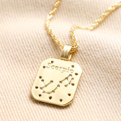 Back of Scorpio Necklace Back of Scorpio Crystal Square Zodiac Pendant Necklace in Gold