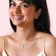 Sunbeam Square Pendant Necklace in Silver on model smiling against beige coloured backdrop