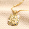 Aquarius Crystal Square Zodiac Pendant Necklace in Gold