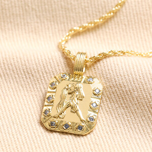 Square Zodiac Necklace With Ombre Crystal Edge Aquarius