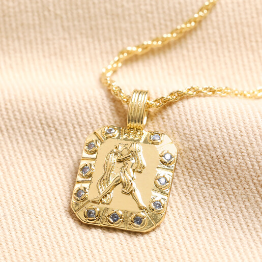 Aquarius Necklace Aquarius Crystal Square Zodiac Pendant Necklace in Gold
