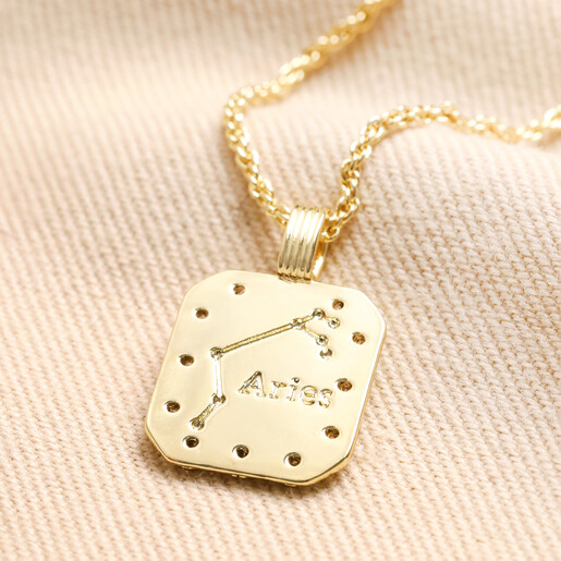 Back of Aries Necklace Back of Aries Crystal Square Zodiac Pendant Necklace in Gold