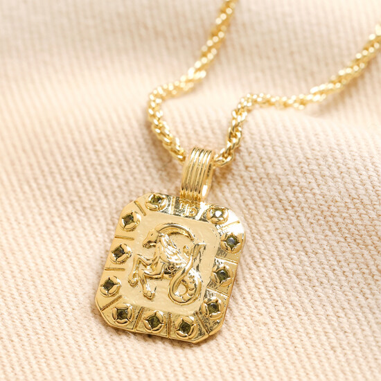 Capricorn Square Crystal Zodiac Pendant Necklace in Gold
