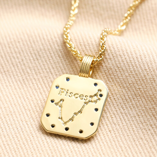 Back of Pisces Necklace Back of Pisces Crystal Square Zodiac Pendant Necklace in Gold