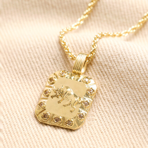 Taurus Necklace Taurus Crystal Square Zodiac Pendant Necklace in Gold