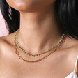 Teal Stone Droplet and Cable Chain Layered Necklace in Gold on dark haired model