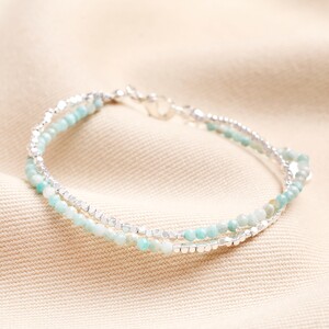 Blue Semi-Precious Stone Layered Beaded Bracelet in Silver