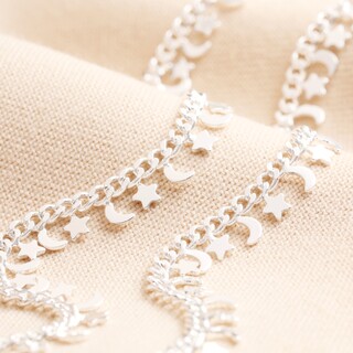 Tiny Moon and Star Charm Necklace in Silver