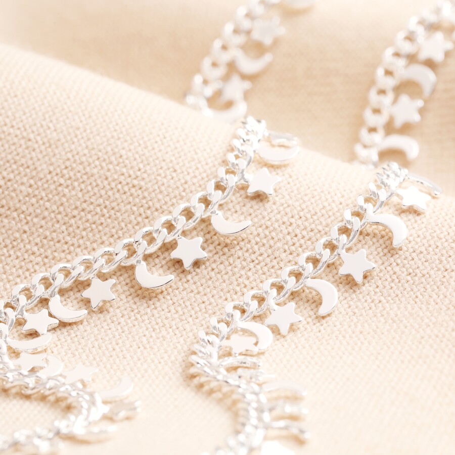 Tiny Moon and Star Charm Necklace in Silver | Lisa Angel