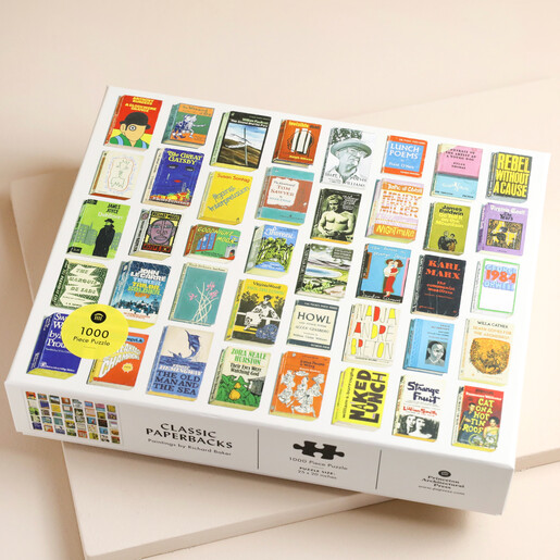 Classic Paperbacks 1000 Piece Jigsaw Puzzle against beige coloured backdrop