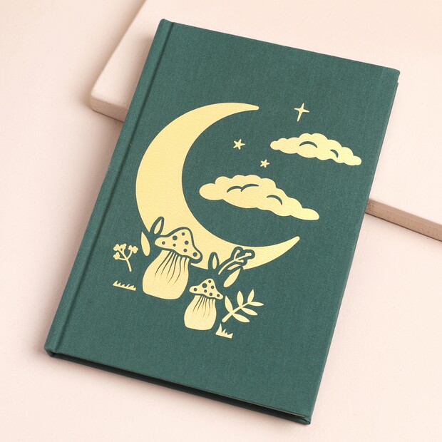 Gold Foil Celestial Toadstool Green Fabric Notebook