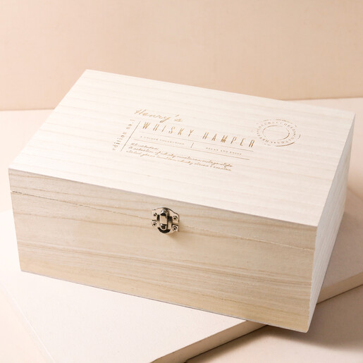 Personalised Small Whisky Stones Hamper closed on top of beige coloured backdrop