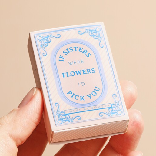 Sister Tiny Matchbox Dried Flower Posy being Held by Model