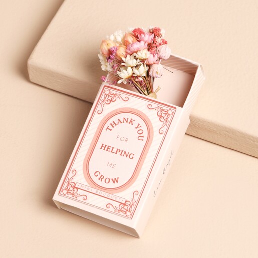 Teacher Tiny Matchbox Dried Flower Posy on Beige Backgroun