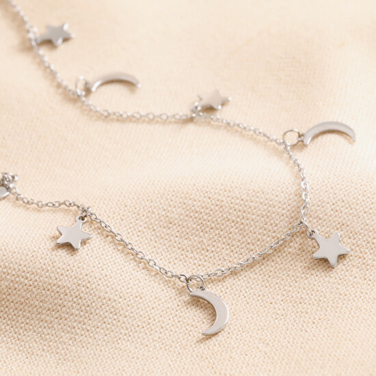 Stainless Steel Star and Moon Charm Necklace