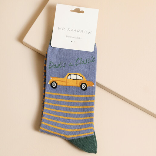 Mr Sparrow Men's Bamboo Dad’s a Classic Socks on Beige Surface