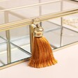 Orange Tassel Handle on Personalised Initial Large Glass Jewellery Box in Gold