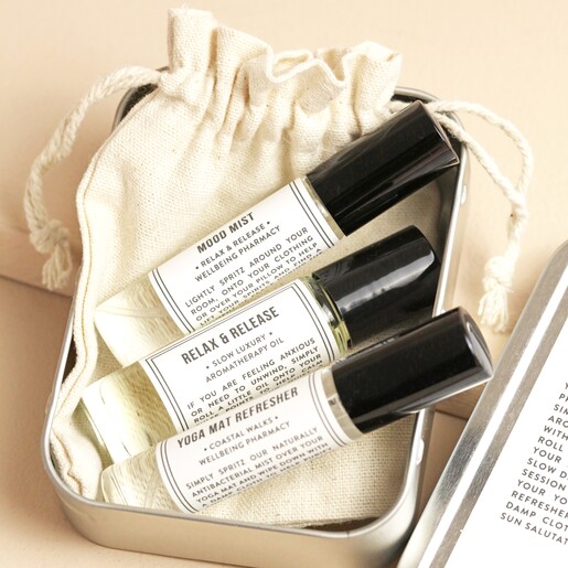 Close up of products inside of Norfolk Natural Living Yoga Essentials Kit 