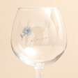 Close up of personalisation on Personalised Gold Name and Birth Flower Gin Glass