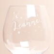 Close up of personalisation on Personalised Name Balloon Gin Glass