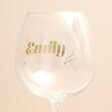 Close up of personalisation on Personalised Gold Name and Constellation Gin Glass