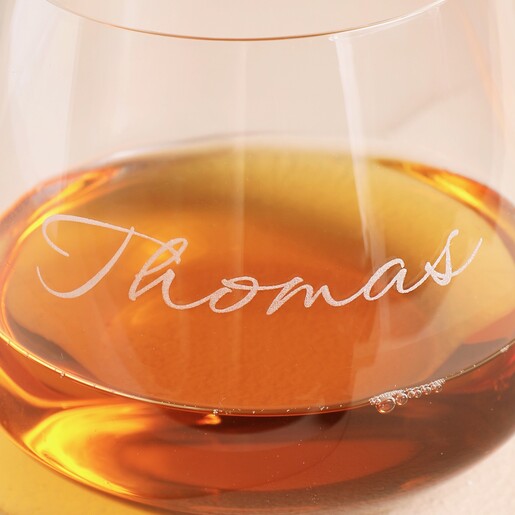 Close up of personalisation on Personalised Script Name Whisky Glass