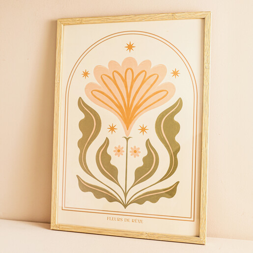 Nima Nima Studio Fleurs De Rêve A3 Print inside of frame against beige backdrop