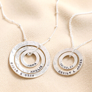 Personalised Sterling Silver Hammered Halo Necklace