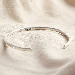 Personalised Sterling Silver Hammered Organic Shape Torque Bangle