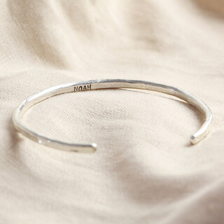Personalised Sterling Silver Hammered Organic Shape Torque Bangle