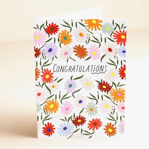 Ohh Deer Congratulations Floral Greetings Card Standing on Beige Surface 