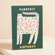 Ohh Deer Purrfect Cat Birthday Card standing against beige coloured backdrop