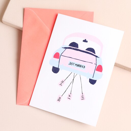 Ohh Deer Car and Cans Just Married Wedding Card with Envelope