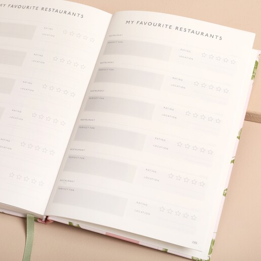 Papier Mushrooms Recipe Journal open showing inside pages against natural coloured backdrop