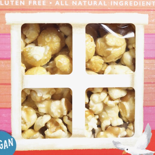 Close up of popcorn inside of Popcorn Shed Classic Caramel Gourmet Popcorn