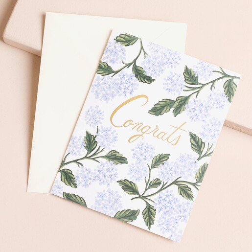 Blue Hydrangea Congrats Card with Cream Envelope