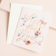 Here For You Card with Envelope on Beige Background