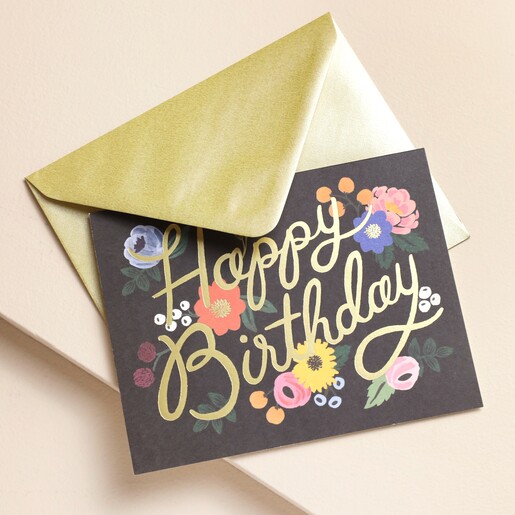 Rifle Paper Co. Vintage Blossoms Birthday Card With Envelope on Beige Surface