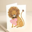 Rifle Paper Co. You're My Mane Squeeze Valentine's Day Card Standing on Pink Surface