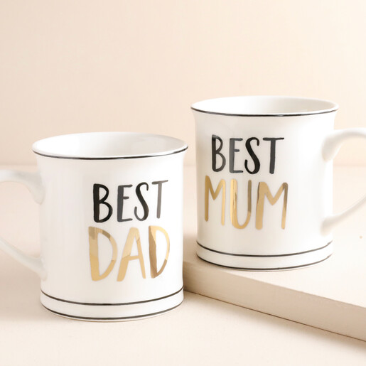 Mum Mug Also Available Sass & Belle Best Dad Mug with mum mug against beige background