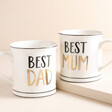 Sass & Belle Best Mum Mug with best dad mug against beige backdrop