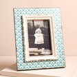 Sass & Belle Aqua Boudoir Stamp Photo Frame on top of neutral coloured fabric