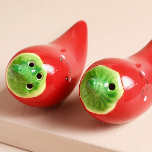 Close up of detailing on Sass & Belle Chilli Salt and Pepper Shaker Set 