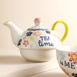Sass & Belle Folk Floral Tea For One Teapot and Mug Set close up of teapot against beige background