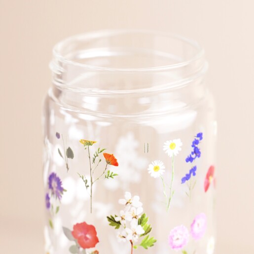 Wildflower Glass and Bamboo Water Bottle with Lid Removed