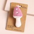 Pink Mushroom Knitted Rattle in Packaging