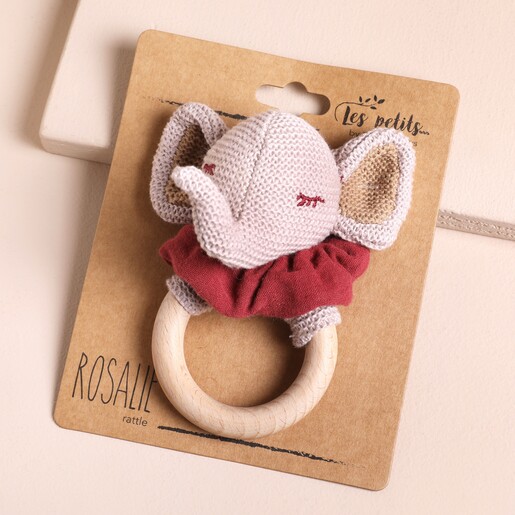 Rosalie Elephant Rattle on packaging card