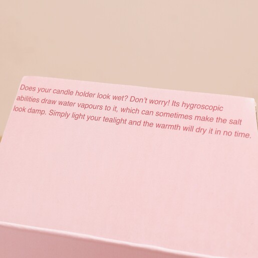 Extra Info on Packaging Close up of information on Himalayan Rock Salt Candle Holder box