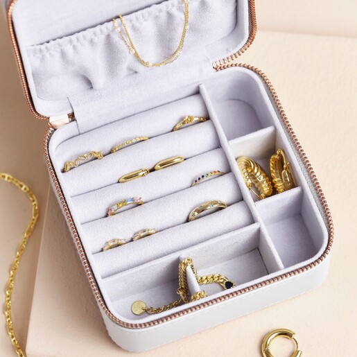 Inside Travel Case in Grey Inside Personalised Square Travel Jewellery Box in Blue